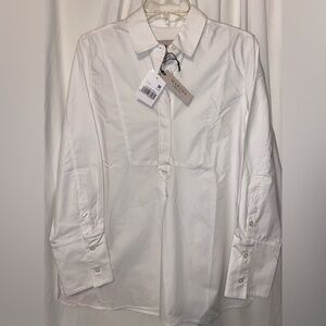Martha by Martha Stewart White 1/4 Button Down L/S Popover Poplin Shirt Sz M